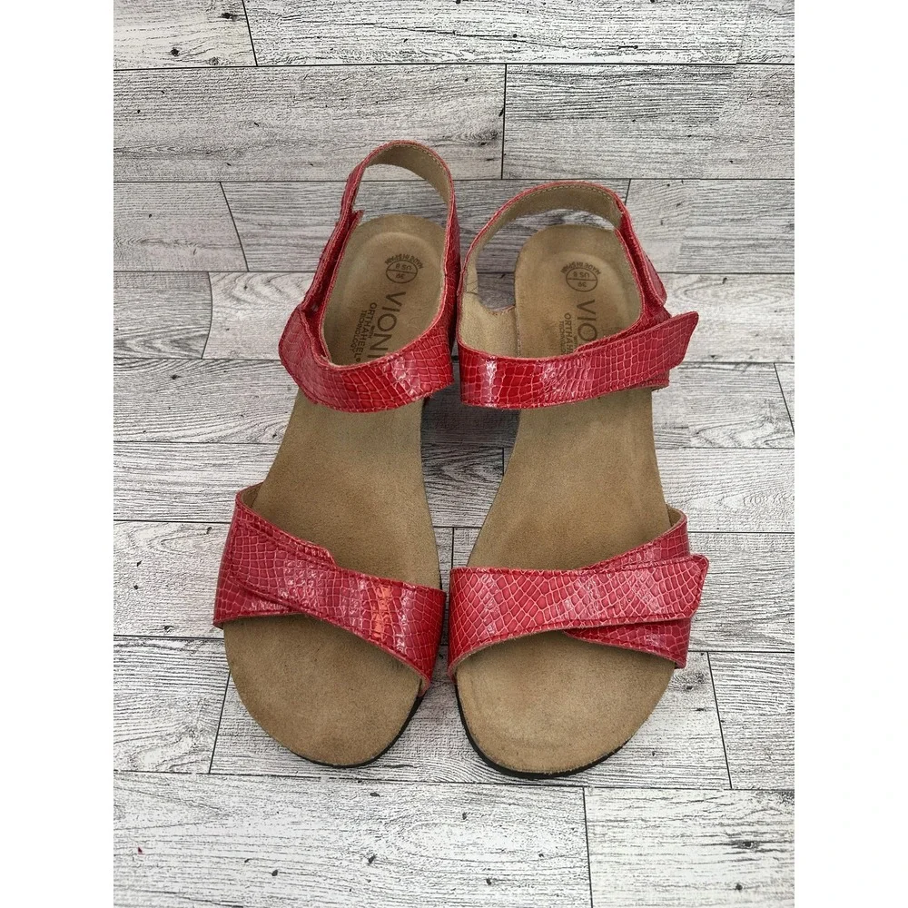 Vionic Natasia Sandals Womens Size 8 Leather Wedge Comfort Arch Support Spain